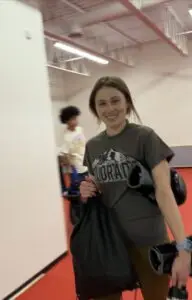a happy Jordan after Krav Maga drills class on Saturday
